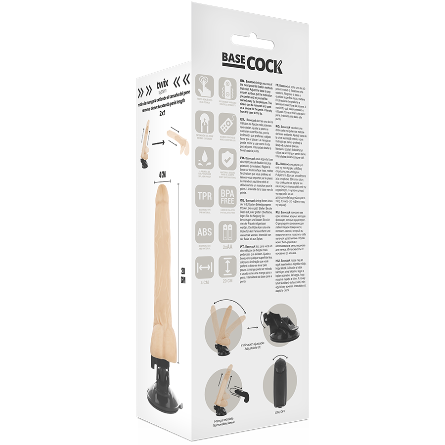 BASECOCK - VIBRATEUR RÉALISTE TÉLÉCOMMANDÉ NATUREL AVEC TESTICULES 20 CM -O- 4 CM