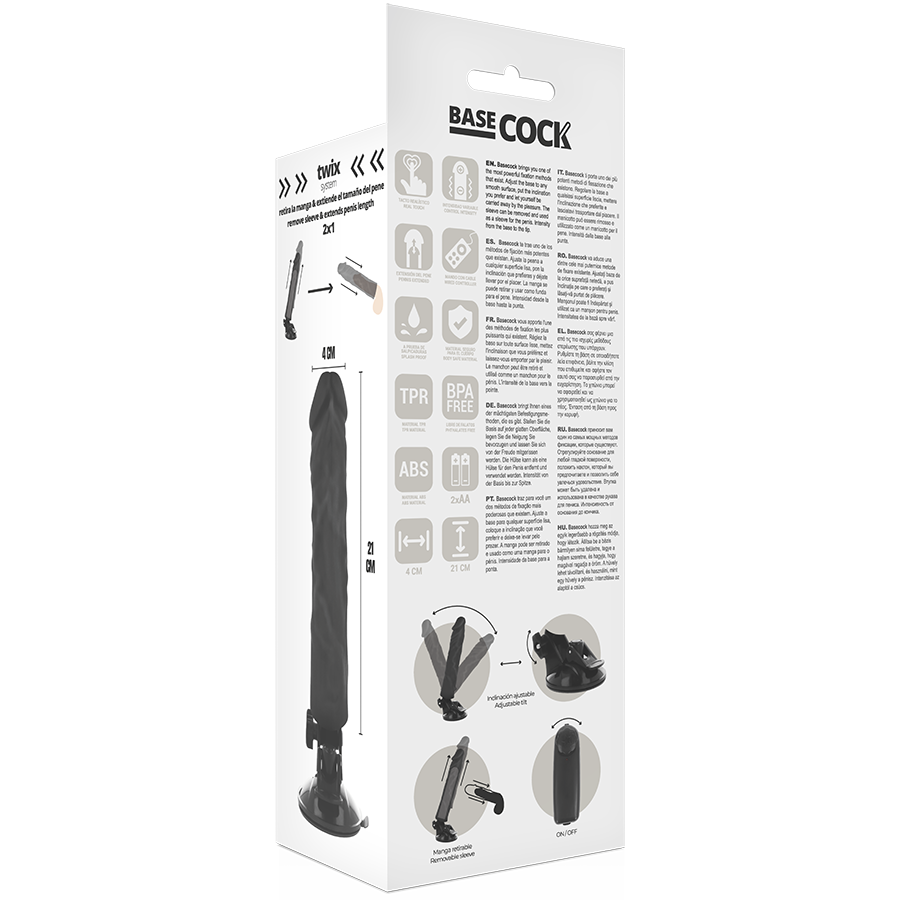 BASECOCK - VIBREUR RÉALISTE TÉLÉCOMMANDE NOIR 21 CM -O- 4 CM