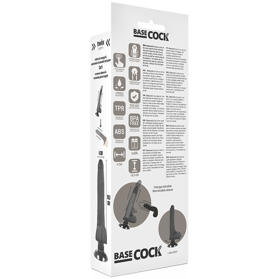 BASECOCK - VIBRADOR REALÍSTICO 2-1 NEGRO 18.5 CM -O- 4 CM