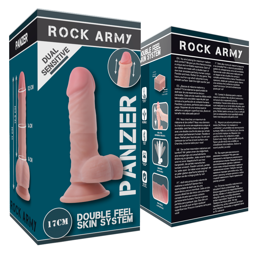 ROCKARMY - GODEMICHET PANZER DOUBLE DENSITÉ RÉALISTE 17 CM -O- 4,46 CM
