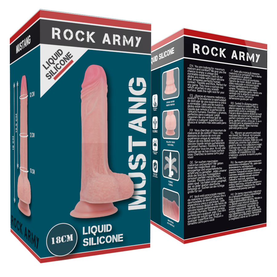 ROCKARMY - GODEMICHET RÉALISTE MUSTANG SILICONE LIQUIDE 18 CM -Ø- 4,14 CM