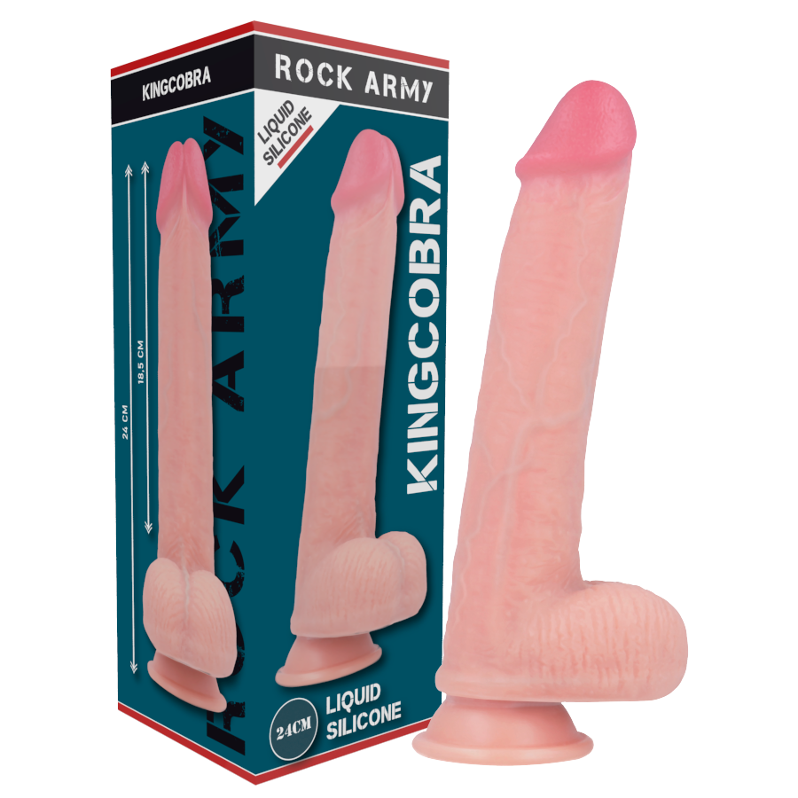 ROCKARMY - GODEMICHET RÉALISTE KINGCOBRA SILICONE LIQUIDE 24 CM -O- 4,77 CM