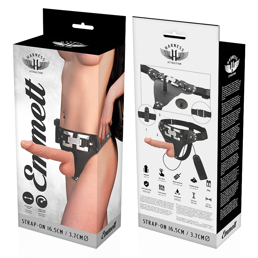 HARNESS ATTRACTION - EMMETT REALISTIC VIBRATING HARNESS 16.5 CM -O- 3.7 CM
