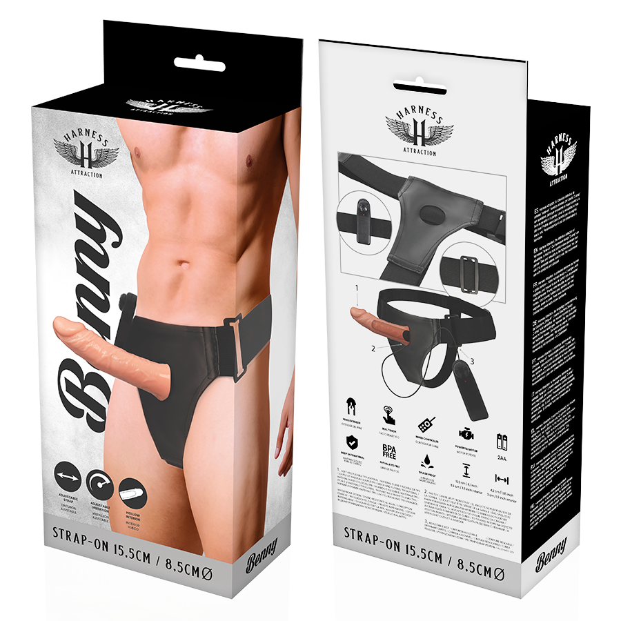 HARNAIS D'ATTRACTION - HARNAIS BENNY CREUX AVEC VIBRATEUR 15 CM -O- 4.5 CM