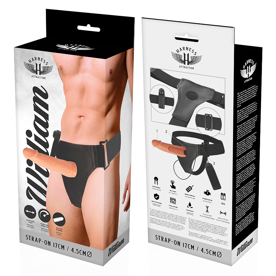 HARNESS ATTRACTION - WILLIAN HOLLOW HARNESS WITH VIBRATOR 17 CM -O- 4.5 CM