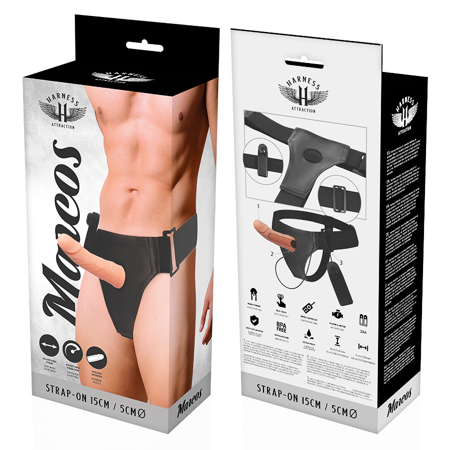 HARNESS ATTRACTION - HARNAIS OUVERT CADRES AVEC VIBREUR 15 CM -OU- 5 CM