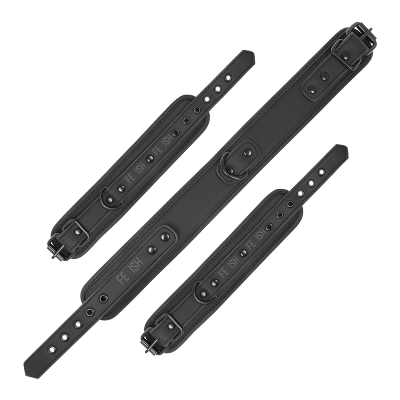 FETISH SUBMISSIVE - VEGAN LEATHER COLLAR AND HANDCUFFS WITH NEOPRENE LINING