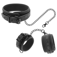 FETISH SUBMISSIVE - VEGAN LEATHER COLLAR AND HANDCUFFS WITH NEOPRENE LINING