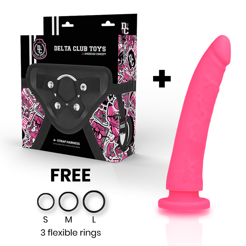 DELTA CLUB - JOUETS HARNAIS + DILDO ROSE SILICONE MÉDICAL 17 CM -O- 3 CM