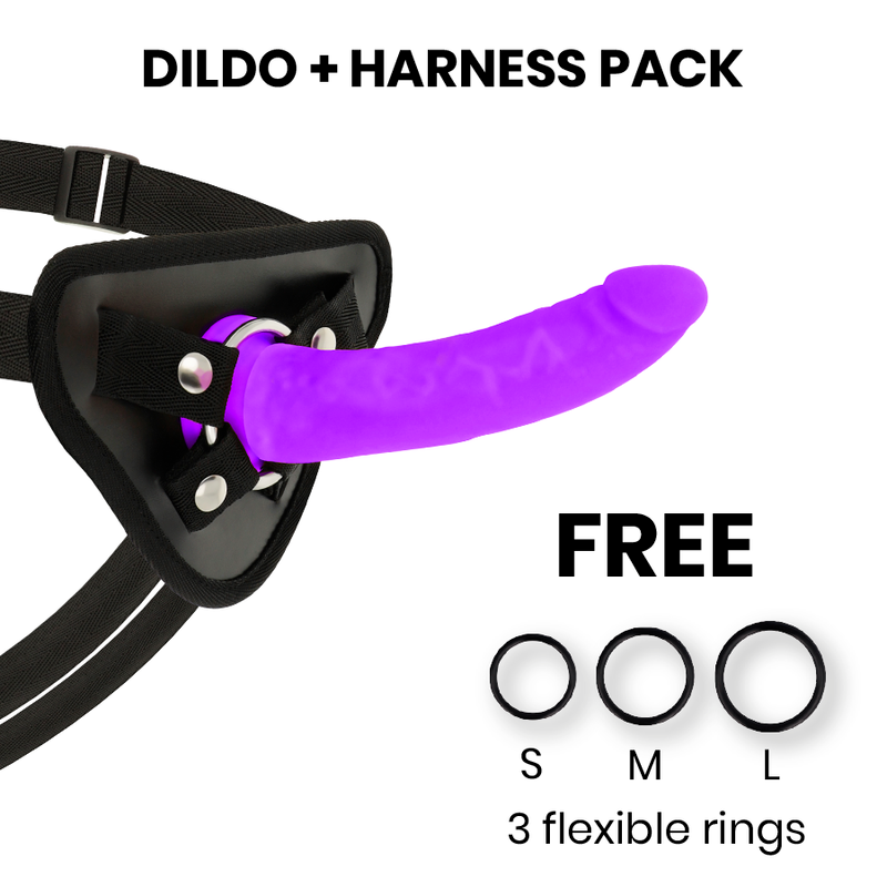 DELTA CLUB - JOUETS HARNAIS + DILDO LILA SILICONE MÉDICAL 17 CM -OU- 3 CM