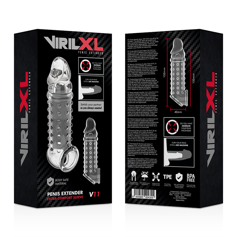 VIRILXL - RALLONGE ET GAINE DE PÉNIS V11 TRANSPARENTE